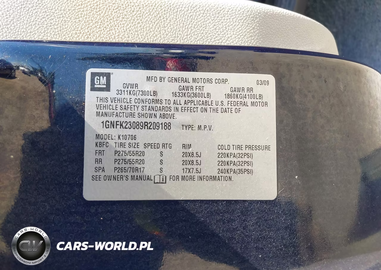2009 Chevrolet Tahoe Lt1 VIN:1GNFK23089R209188 - 9