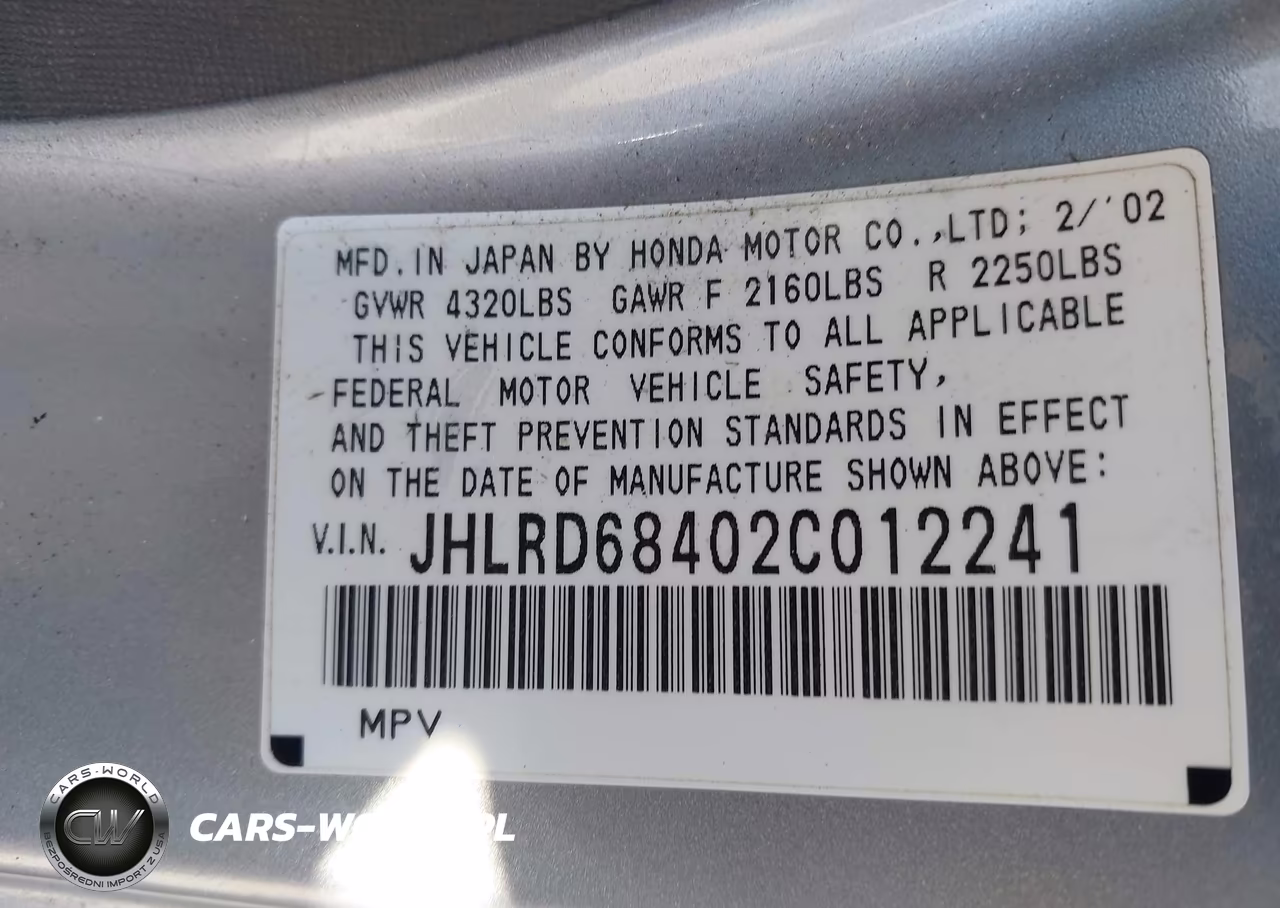 2002 Honda Cr-V Lx VIN:JHLRD68402C012241 - 9