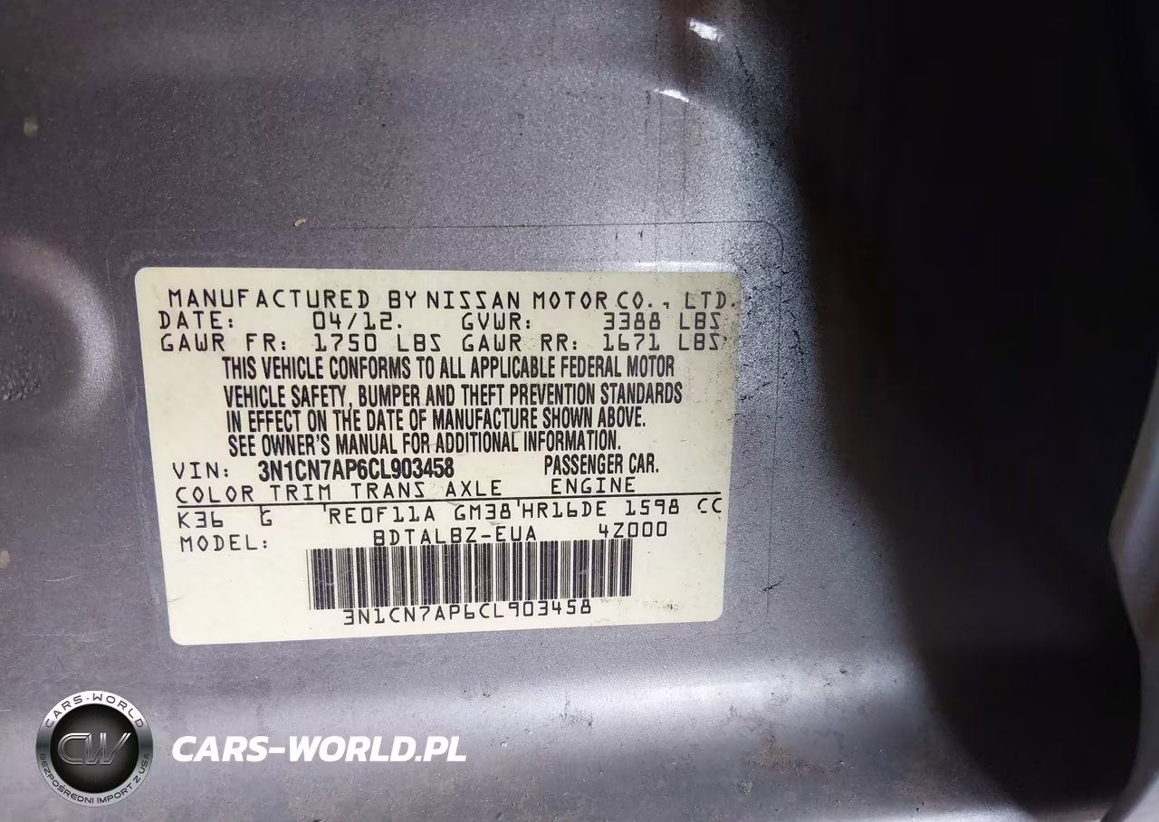 2012 Nissan Versa 1.6 Sv VIN:3N1CN7AP6CL903458 - 9