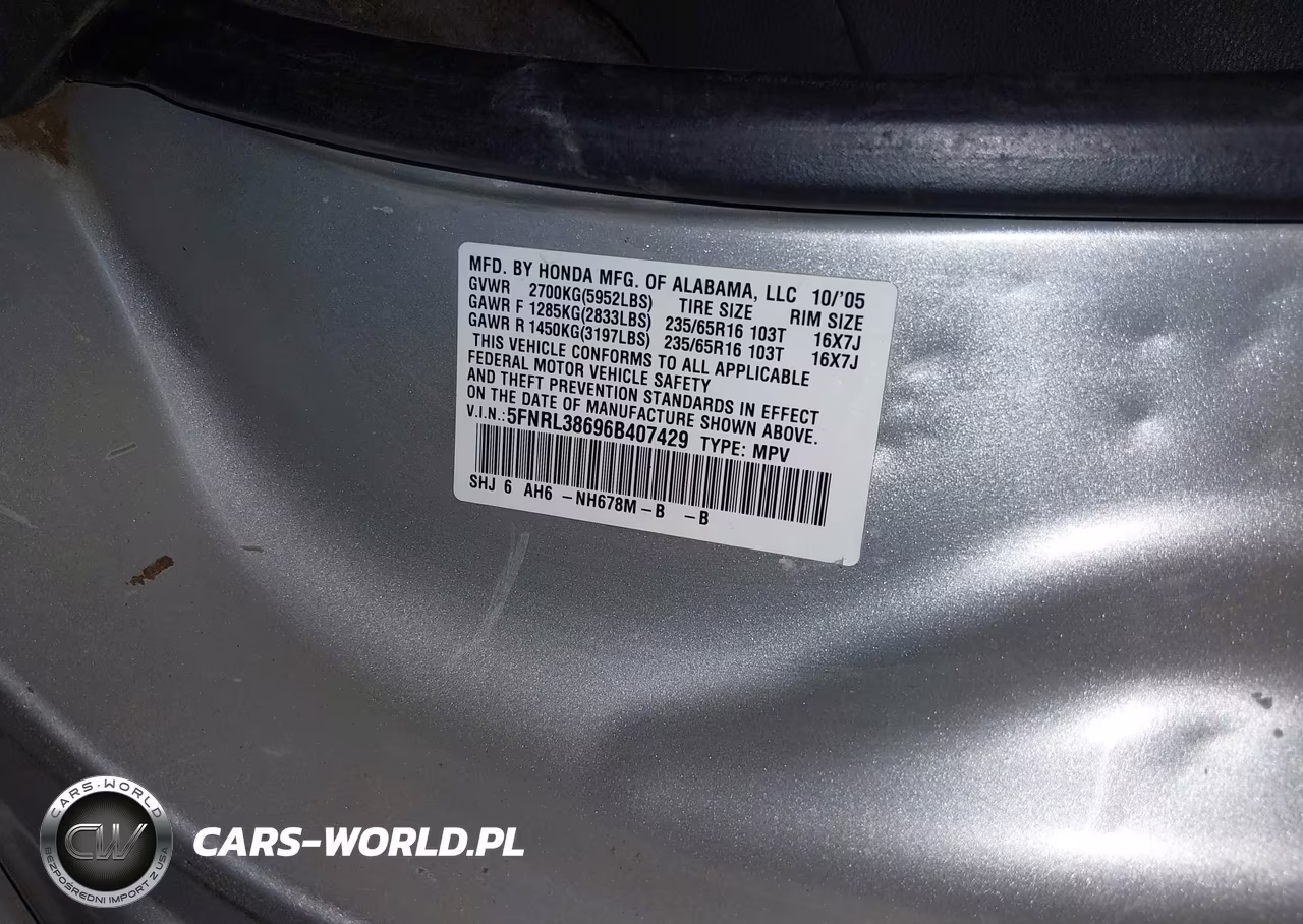 2006 Honda Odyssey Ex-L VIN:5FNRL38696B407429 - 9