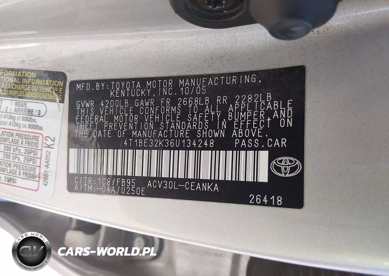2006 Toyota Camry Le VIN:4T1BE32K36U134248 - 9