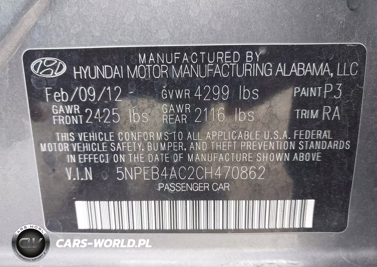 2012 Hyundai Sonata Gls VIN:5NPEB4AC2CH470862 - 9