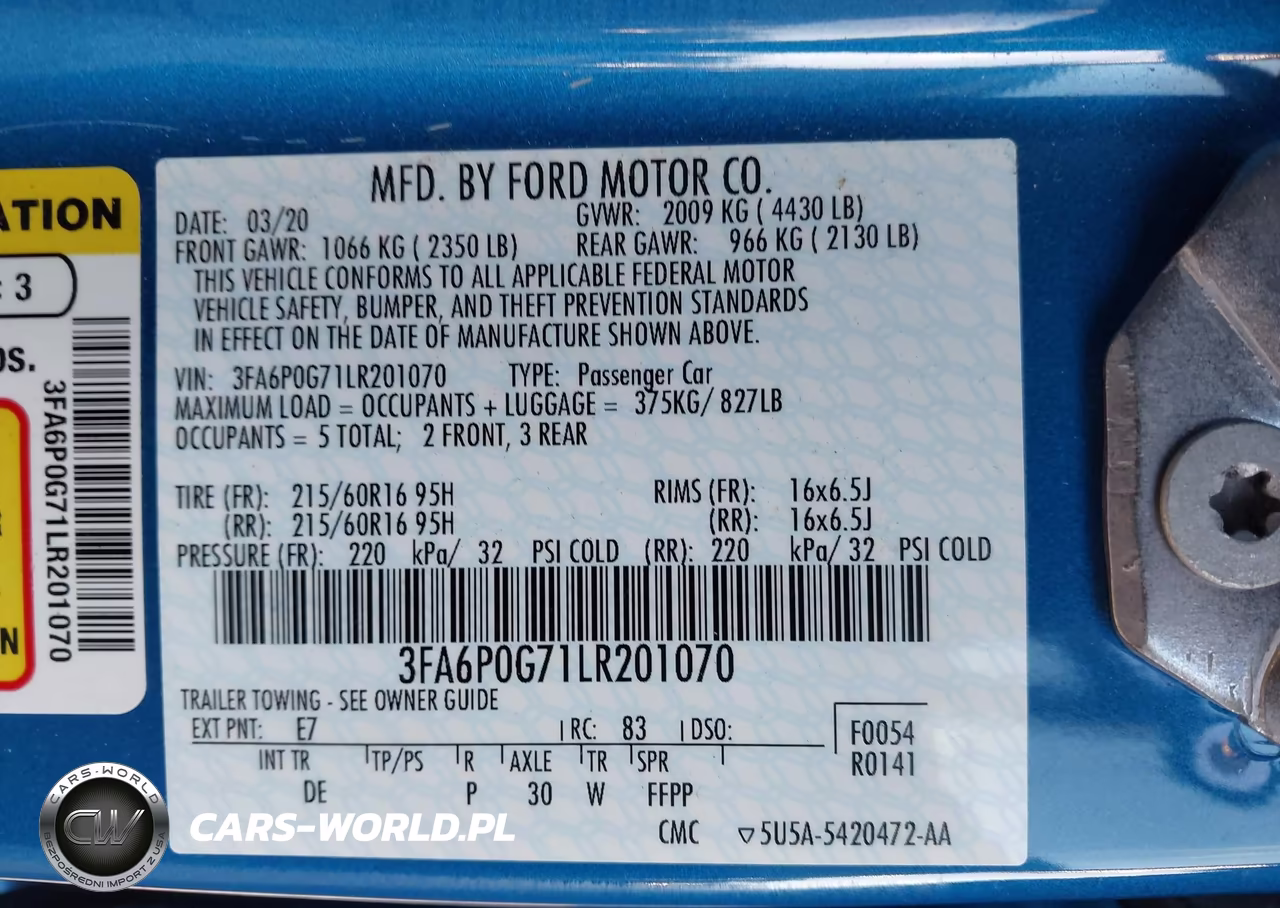 2020 Ford Fusion S VIN:3FA6P0G71LR201070 - 9
