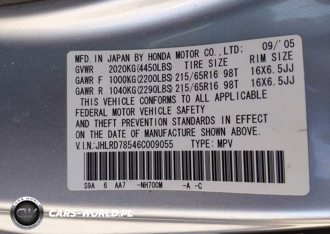 2006 Honda Cr-V Lx VIN:JHLRD78546C009055 - 9