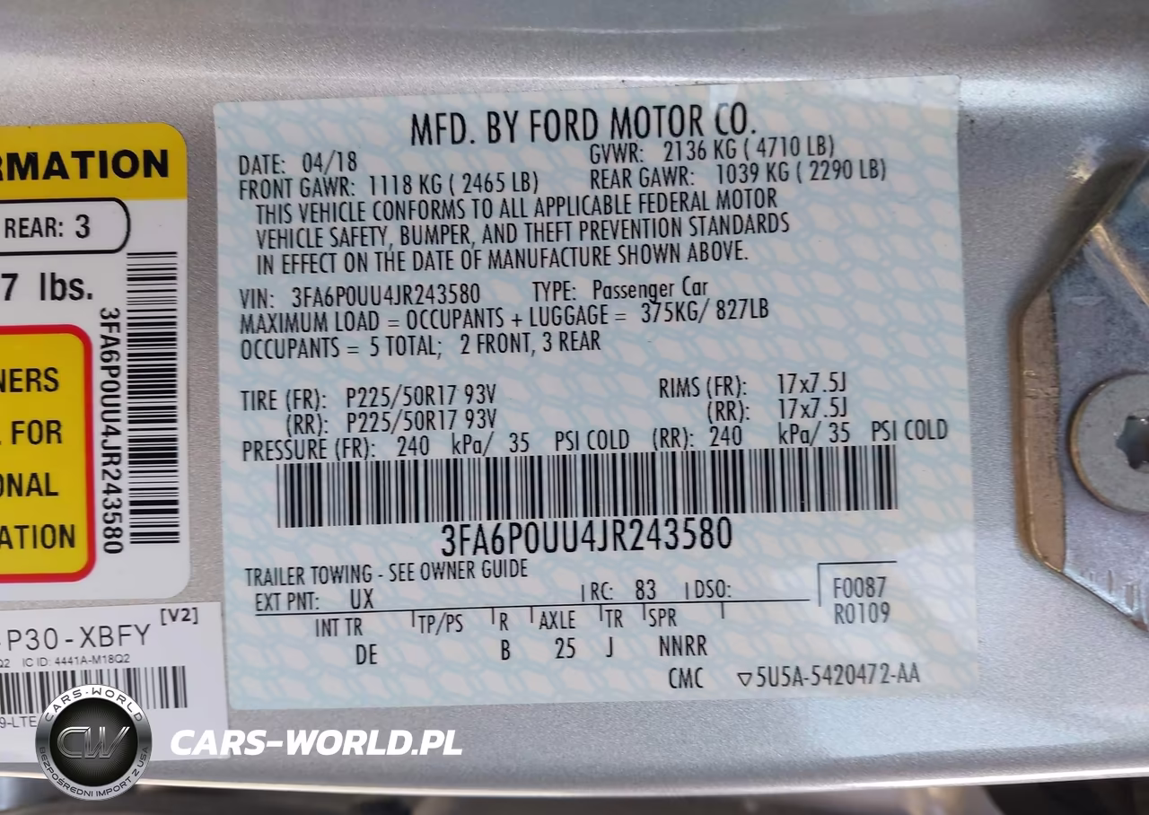 2018 Ford Fusion Hybrid S VIN:3FA6P0UU4JR243580 - 9