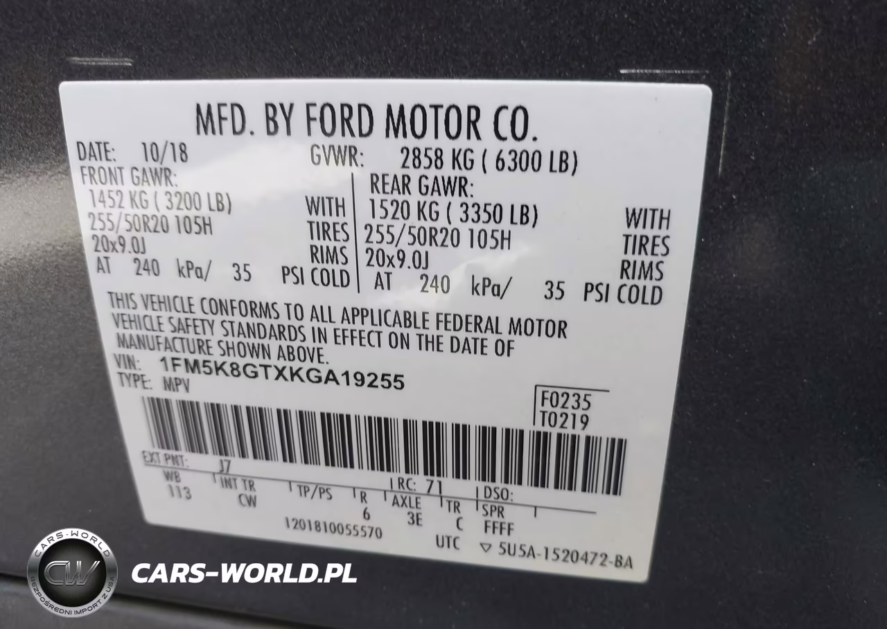 2019 Ford Explorer Sport VIN:1FM5K8GTXKGA19255 - 9