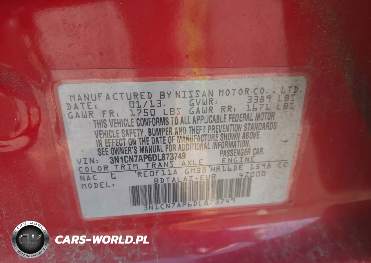 2013 Nissan Versa 1.6 S+ VIN:3N1CN7AP6DL873749 - 9