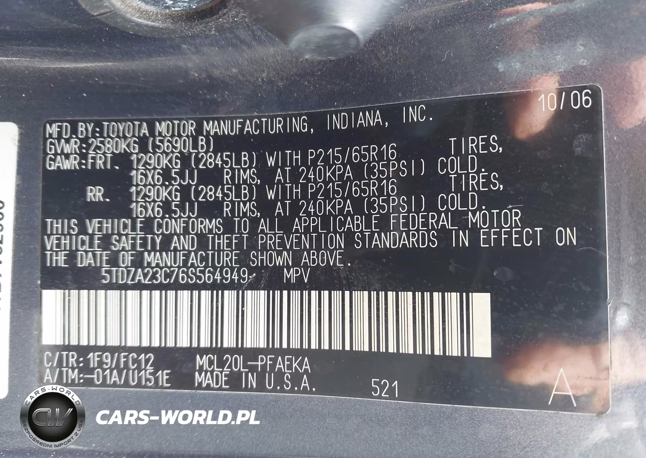 2006 Toyota Sienna Le VIN:5TDZA23C76S564949 - 9