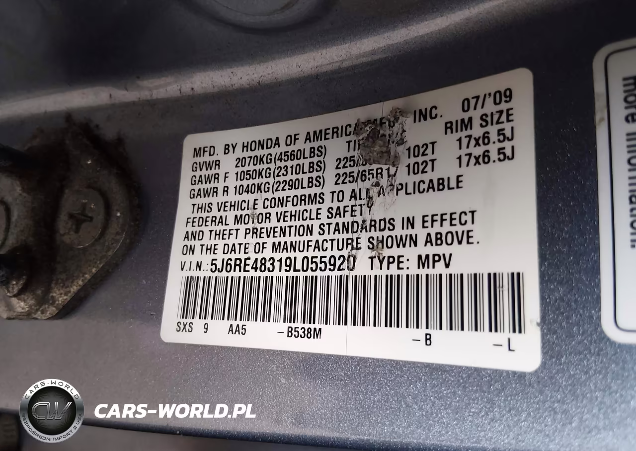 2009 Honda Cr-V Lx VIN:5J6RE48319L055920 - 9