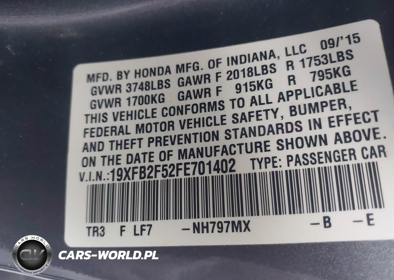 2015 Honda Civic Lx VIN:19XFB2F52FE701402 - 9