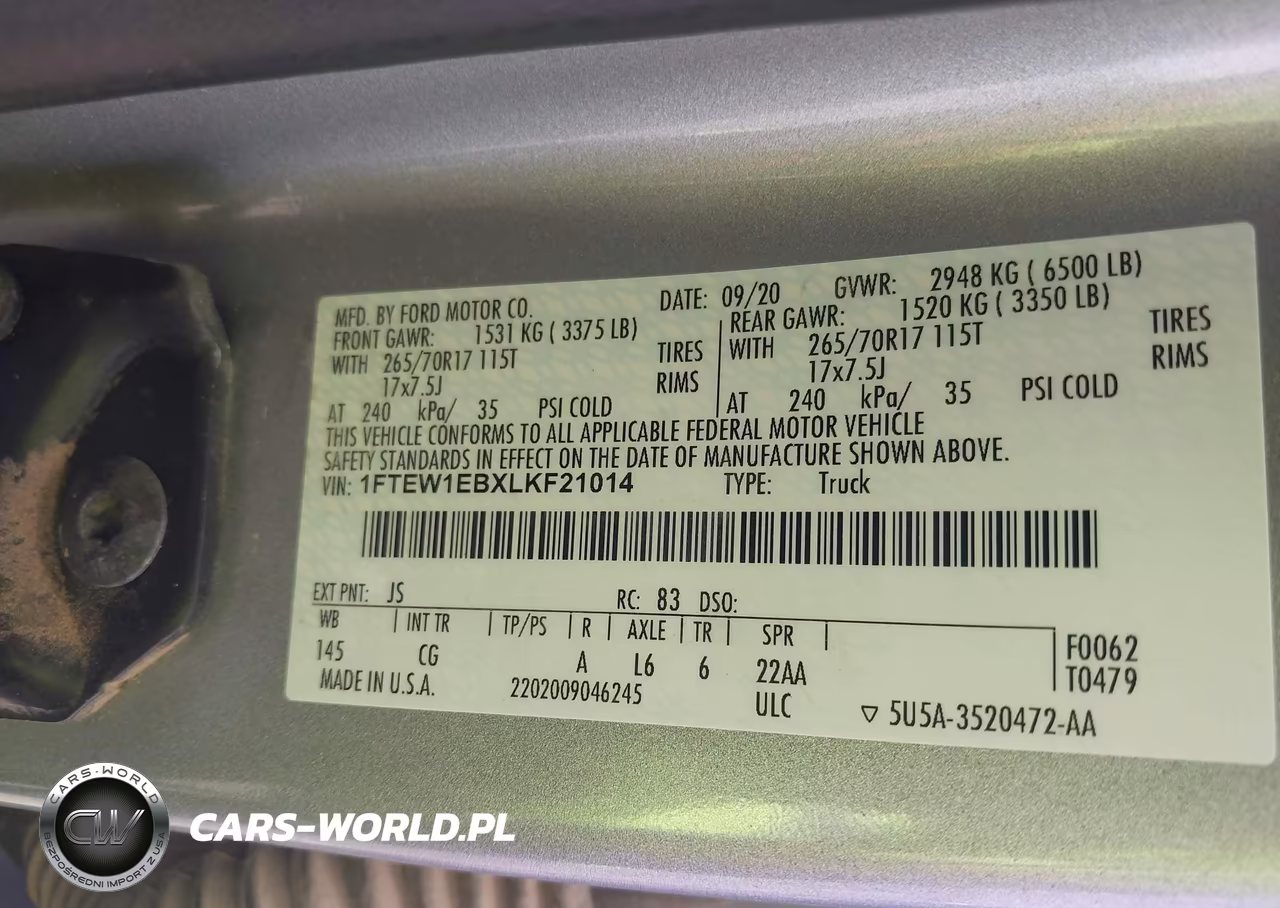 2020 Ford F-150 Xl VIN:1FTEW1EBXLKF21014 - 9
