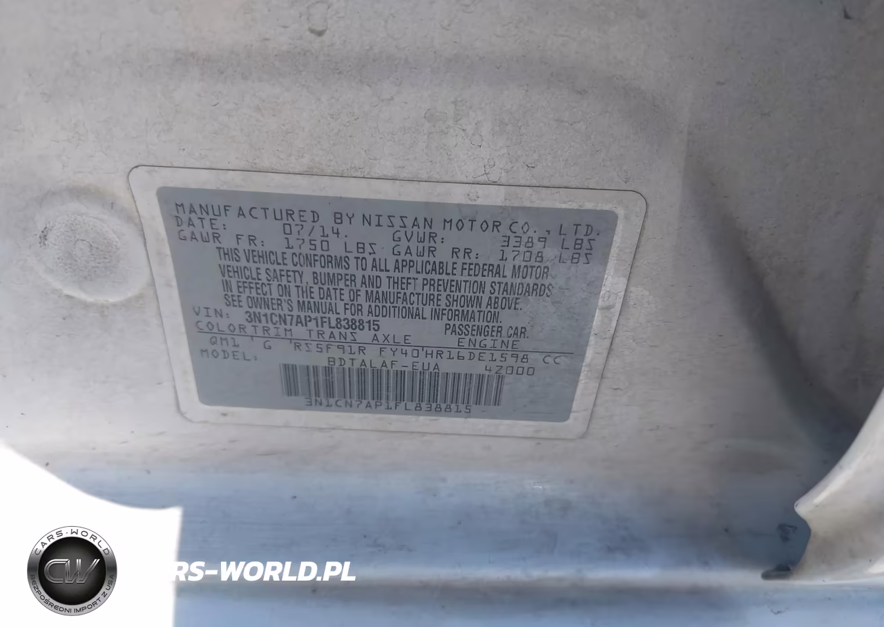 2015 Nissan Versa 1.6 S VIN:3N1CN7AP1FL838815 - 9