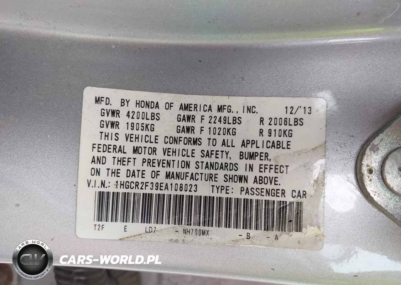 2014 Honda Accord Lx VIN:1HGCR2F39EA108023 - 9