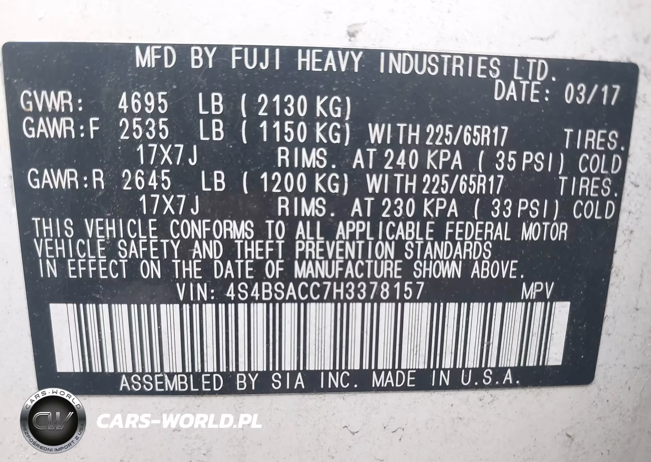 2017 Subaru Outback 2.5I Premium VIN:4S4BSACC7H3378157 - 9
