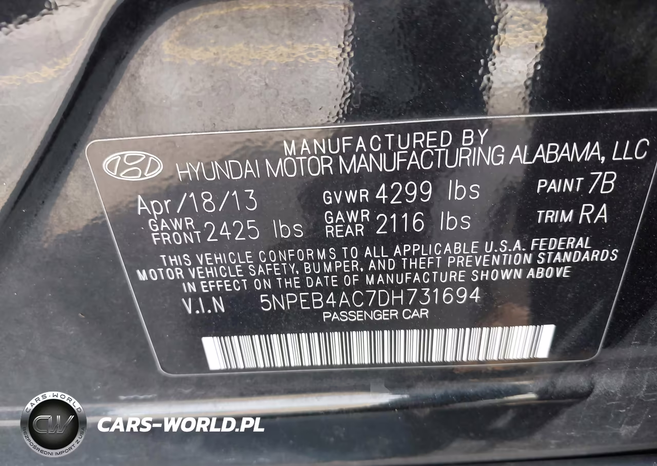 2013 Hyundai Sonata Gls VIN:5NPEB4AC7DH731694 - 9