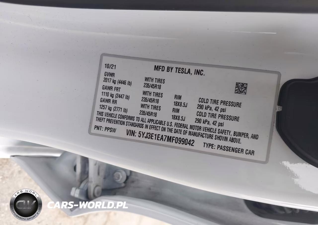 2021 Tesla Model 3 Standard Range Plus Rear-Wheel Drive VIN:5YJ3E1EA7MF099042 - 9