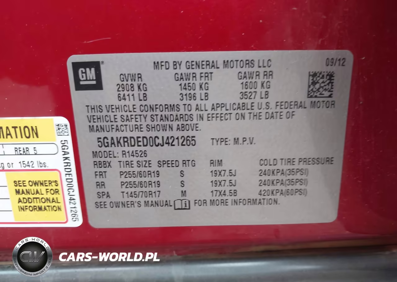 2012 Buick Enclave Premium VIN:5GAKRDED0CJ421265 - 9