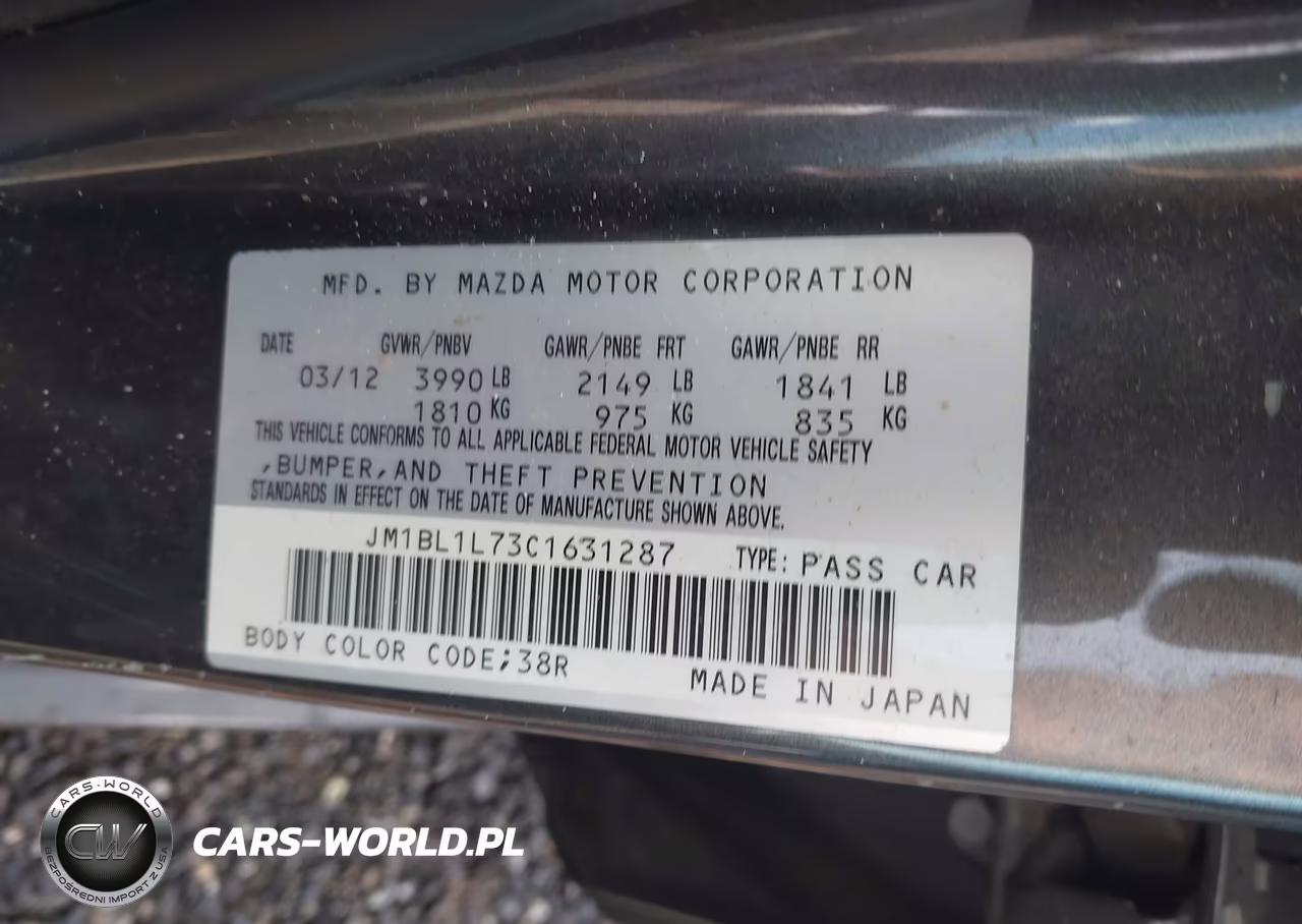 MAZDA 3 I VIN:JM1BL1L73C1631287 - 9