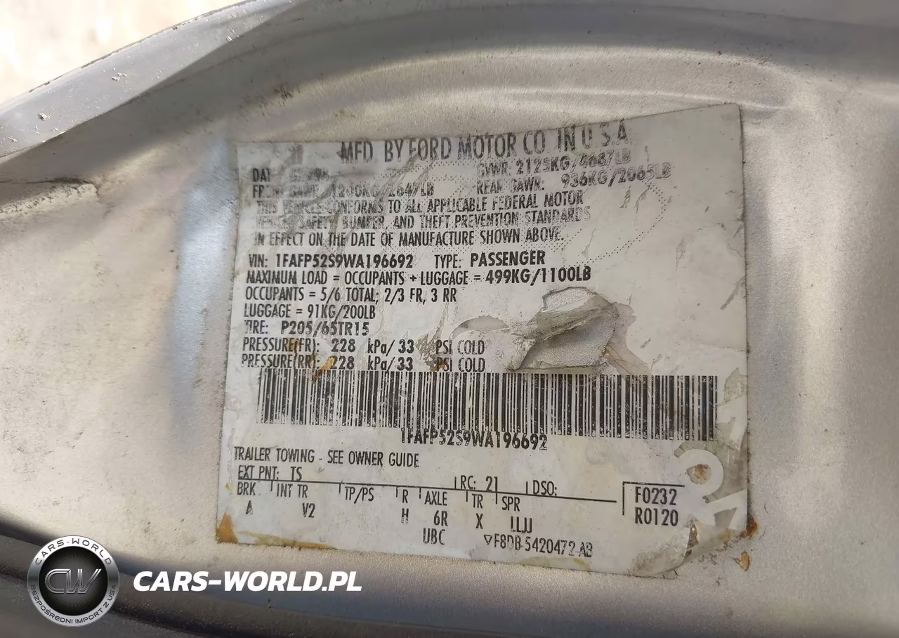 1998 Ford Taurus Lx-Se VIN:1FAFP52S9WA196692 - 9