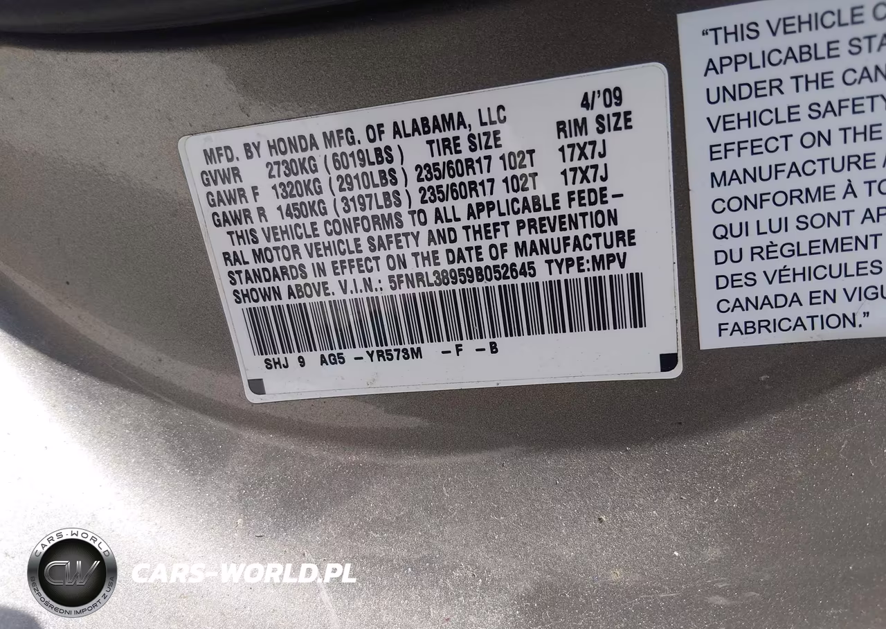 2009 Honda Odyssey Touring VIN:5FNRL38959B052645 - 9