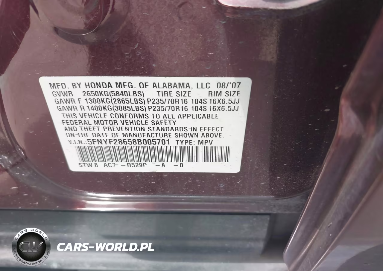 2008 Honda Pilot Ex-L VIN:5FNYF28658B005701 - 9
