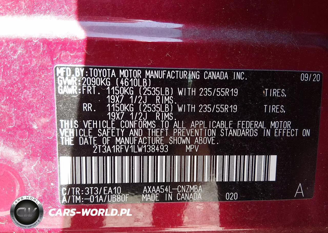 2020 Toyota Rav4 Xle Premium VIN:2T3A1RFV1LW138493 - 9
