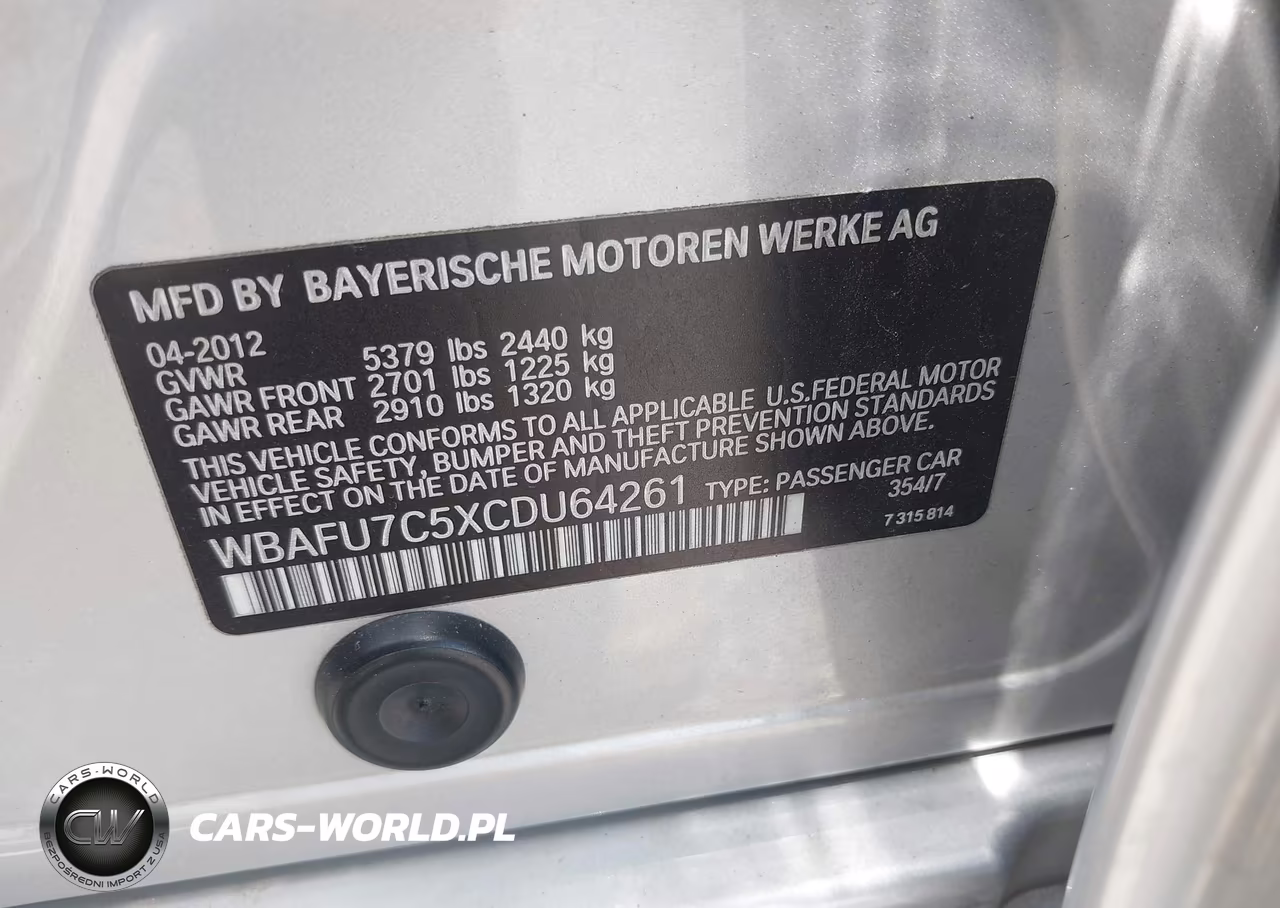 2012 BMW 535I xDrive VIN:WBAFU7C5XCDU64261 - 9