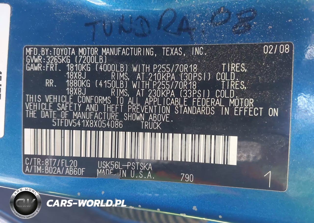 2008 Toyota Tundra Sr5 5.7L V8 VIN:5TFDV541X8X054086 - 9