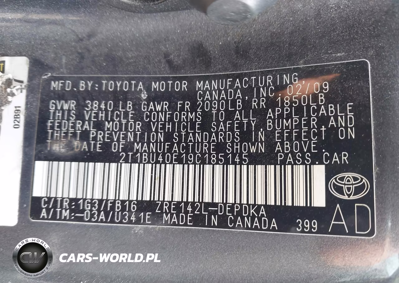 2009 Toyota Corolla Le VIN:2T1BU40E19C185145 - 9