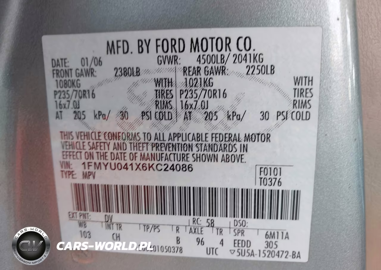 2006 Ford Escape Limited VIN:1FMYU041X6KC24086 - 9