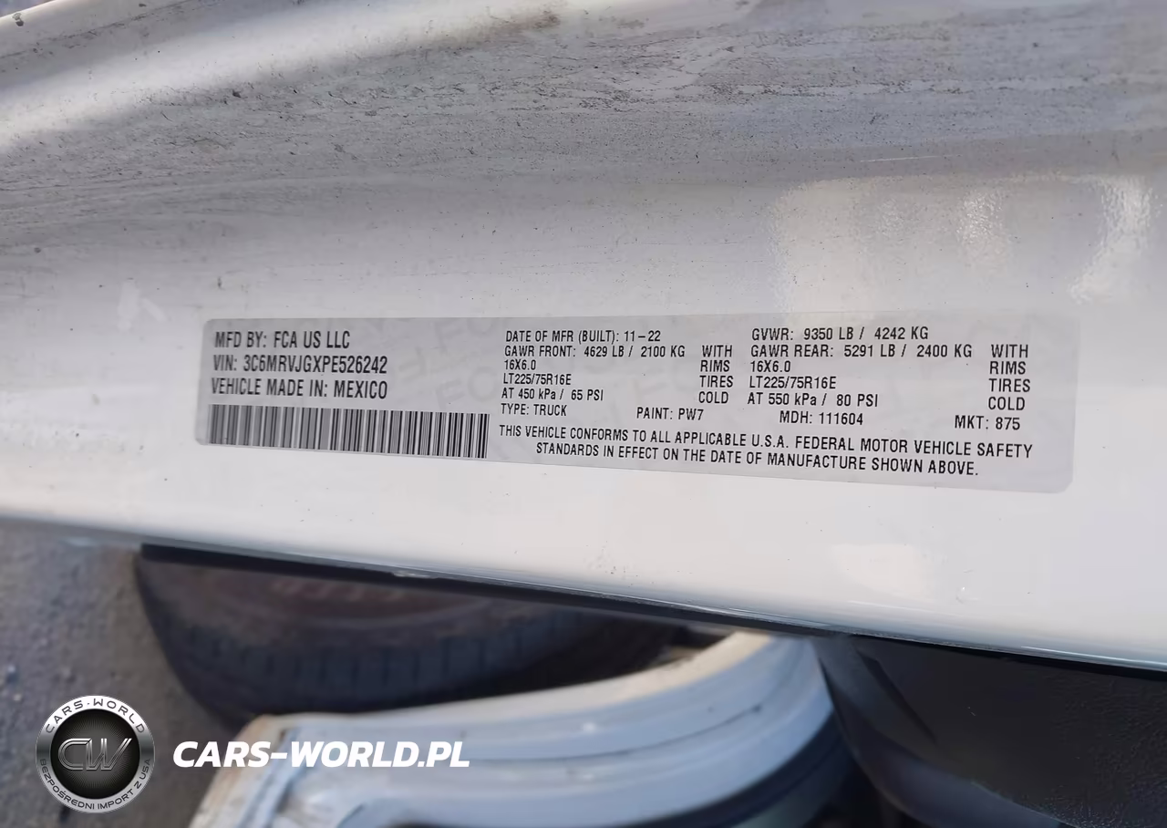 2023 Ram Promaster 3500 Cargo Van High Roof 159 Wb Ext VIN:3C6MRVJGXPE526242 - 9