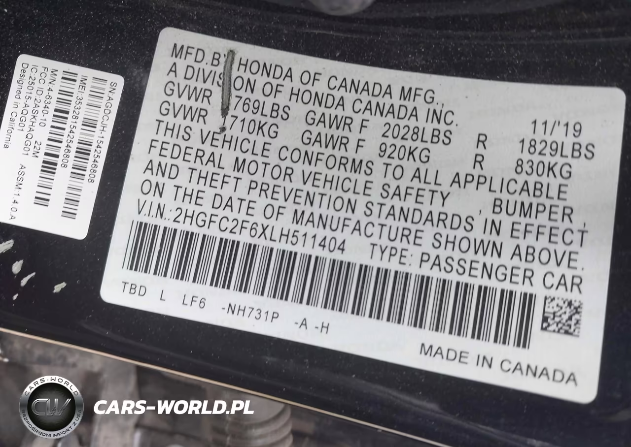 2020 Honda Civic Lx VIN:2HGFC2F6XLH511404 - 9