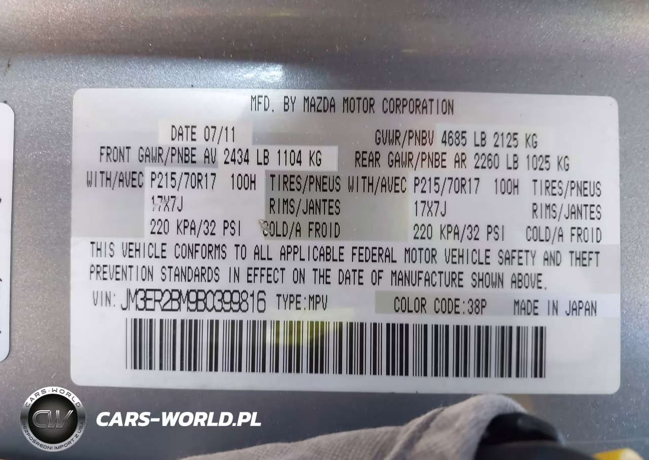 2011 Mazda Cx-7 I Sport VIN:JM3ER2BM9B0399816 - 9