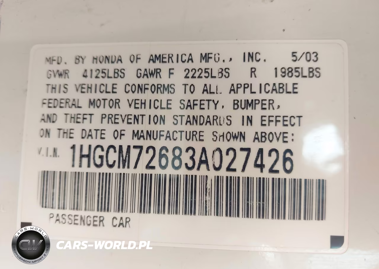 2003 Honda Accord Cpe Ex VIN:1HGCM72683A027426 - 9