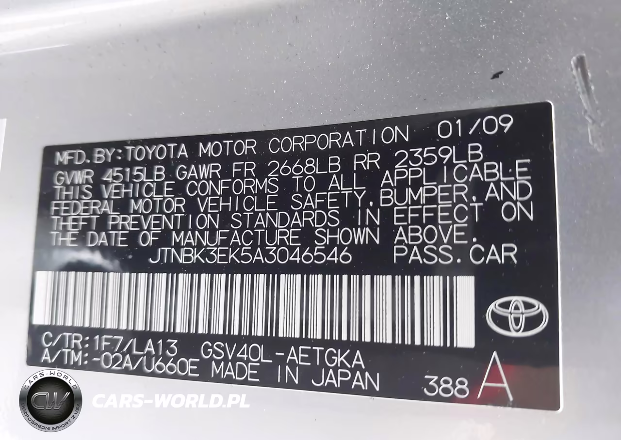 2010 Toyota Camry Xle V6 VIN:JTNBK3EK5A3046546 - 9