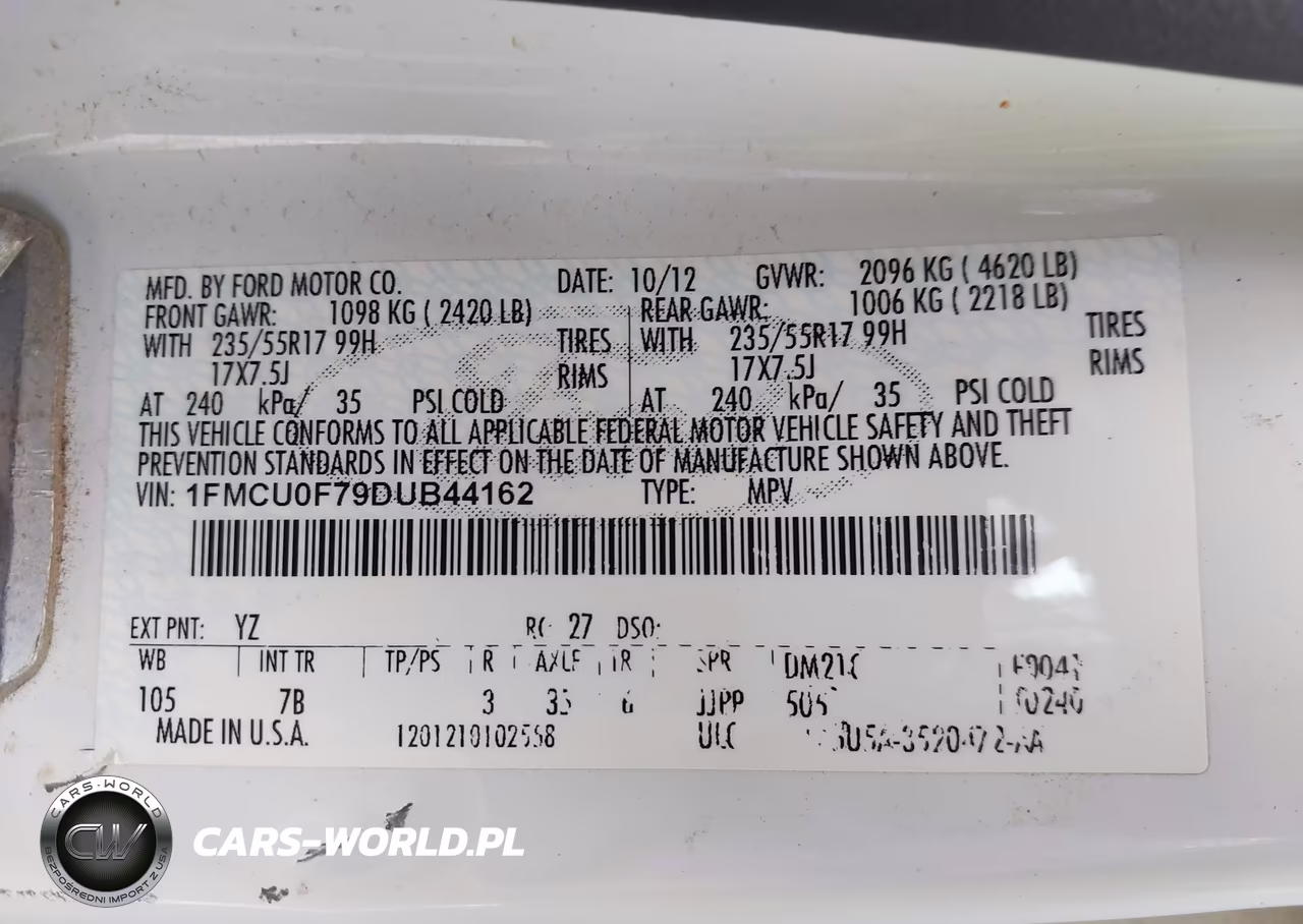 2013 Ford Escape S VIN:1FMCU0F79DUB44162 - 9