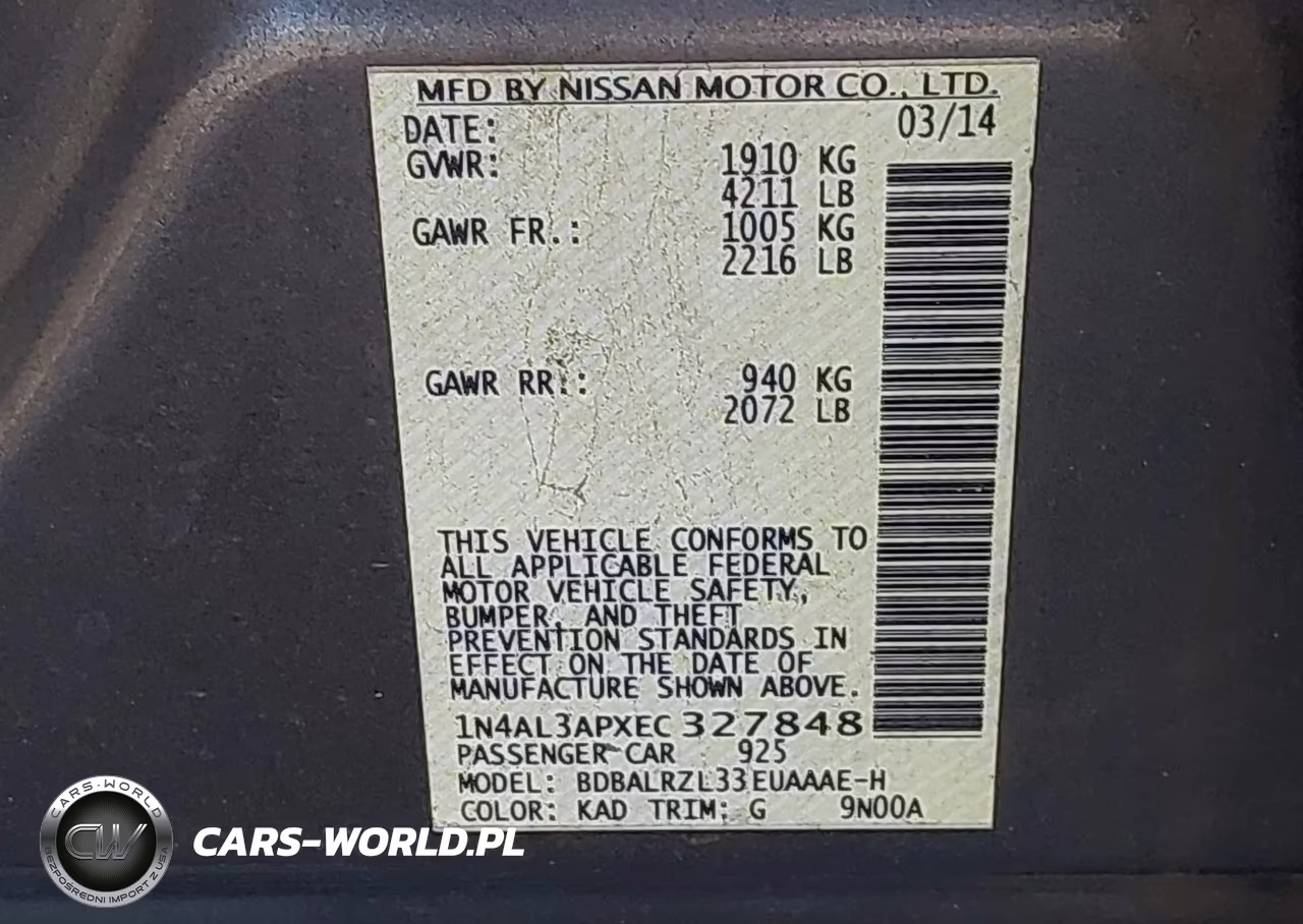 2014 Nissan Altima 2.5 S VIN:1N4AL3APXEC327848 - 9