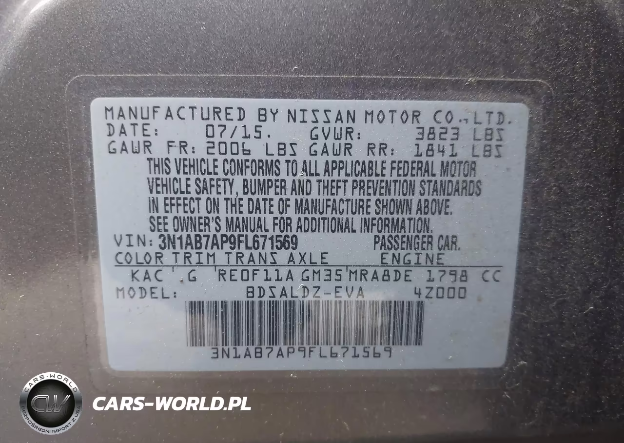 2015 Nissan Sentra Sv VIN:3N1AB7AP9FL671569 - 9