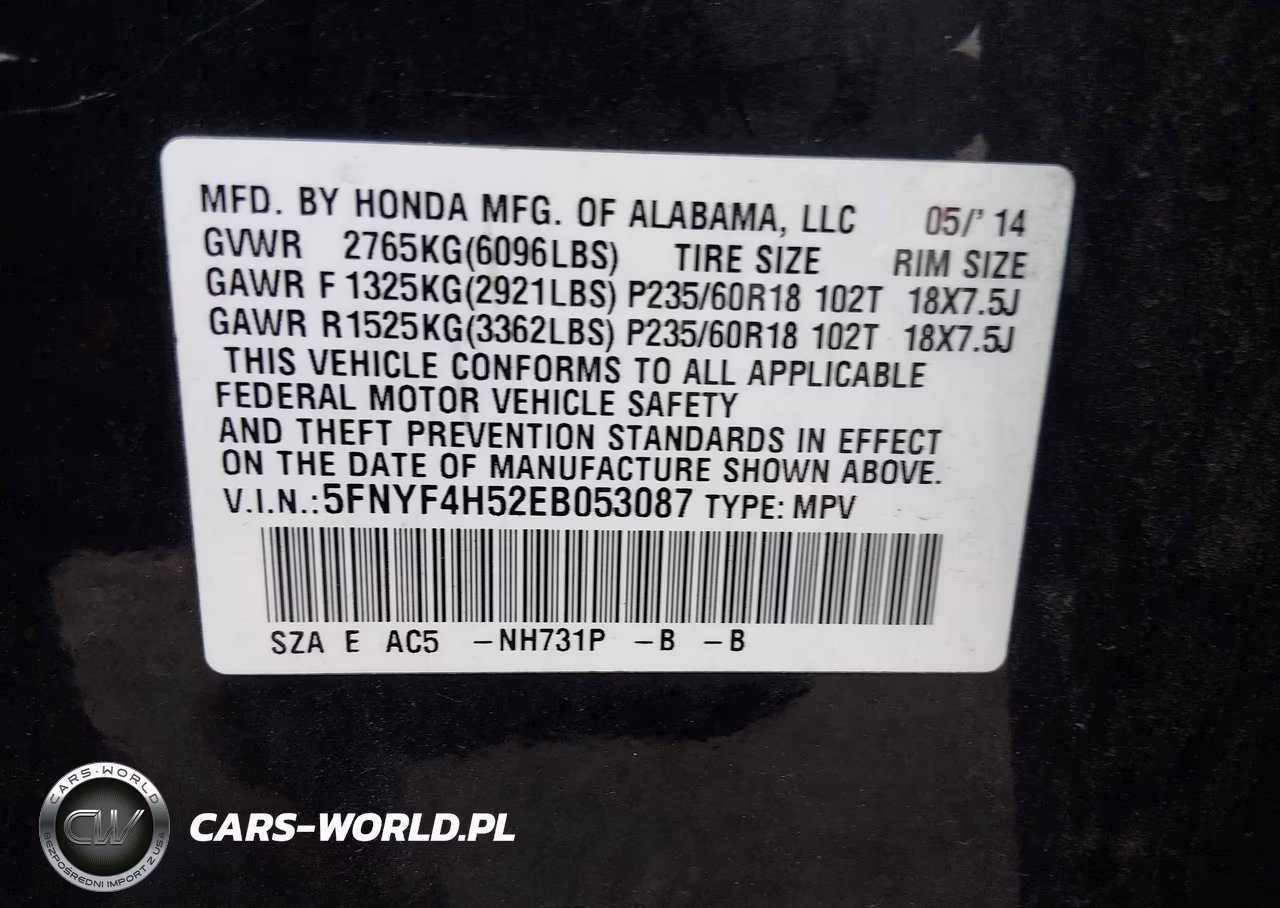 2014 Honda Pilot Ex-L VIN:5FNYF4H52EB053087 - 9