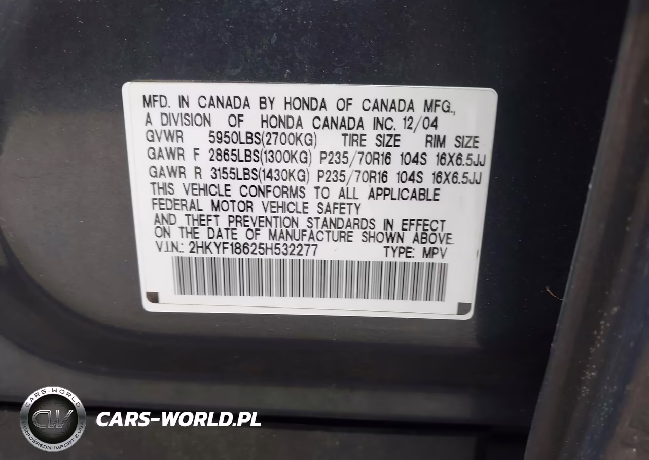 2005 Honda Pilot Ex-L VIN:2HKYF18625H532277 - 9