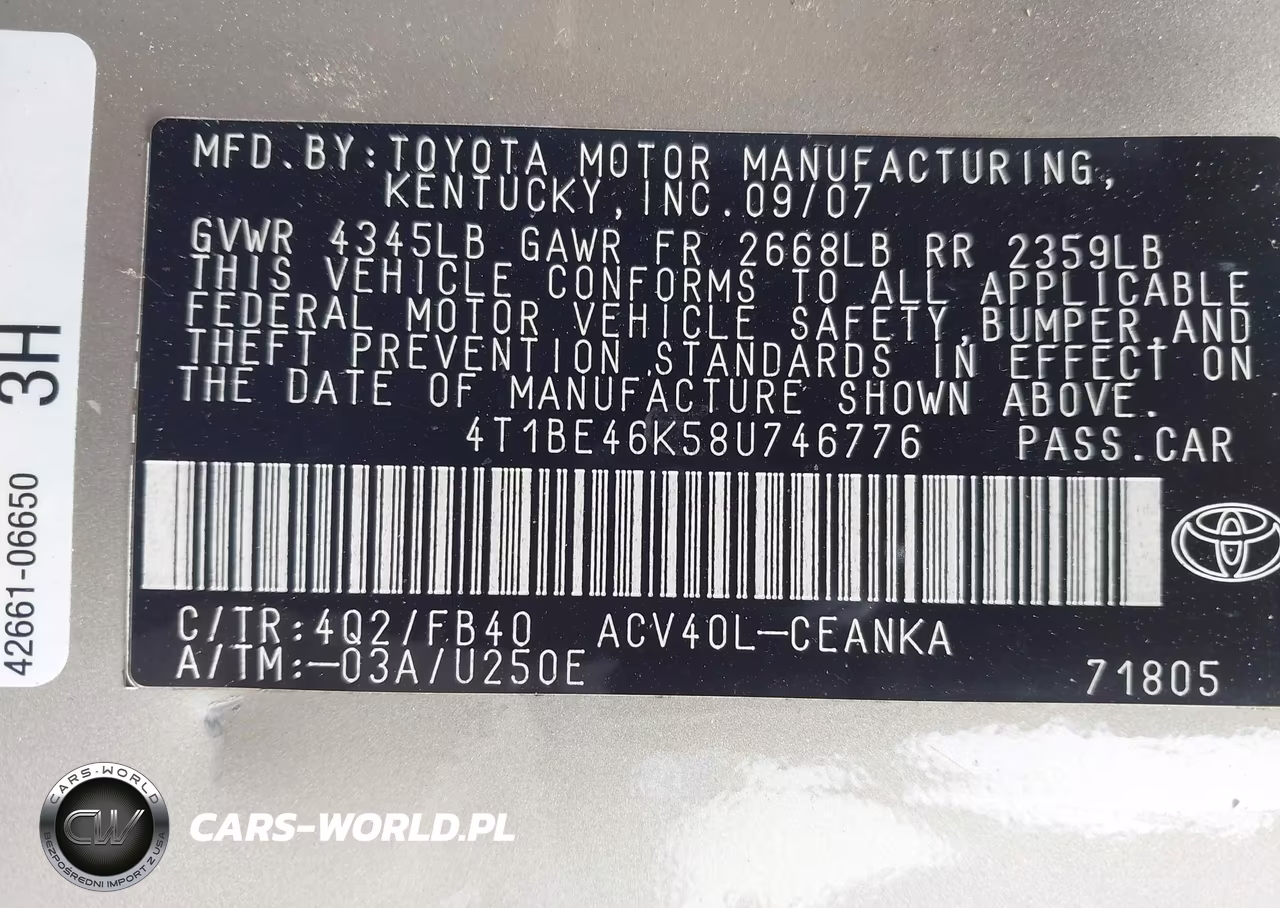 2008 Toyota Camry VIN:4T1BE46K58U746776 - 9