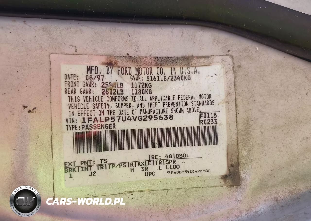 1997 Ford Taurus Gl VIN:1FALP57U4VG295638 - 9