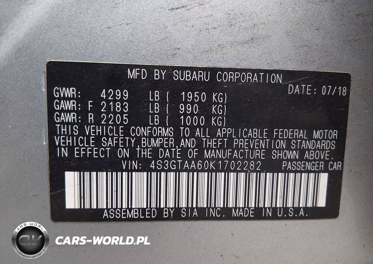 2019 Subaru Impreza 2.0I VIN:4S3GTAA60K1702282 - 9