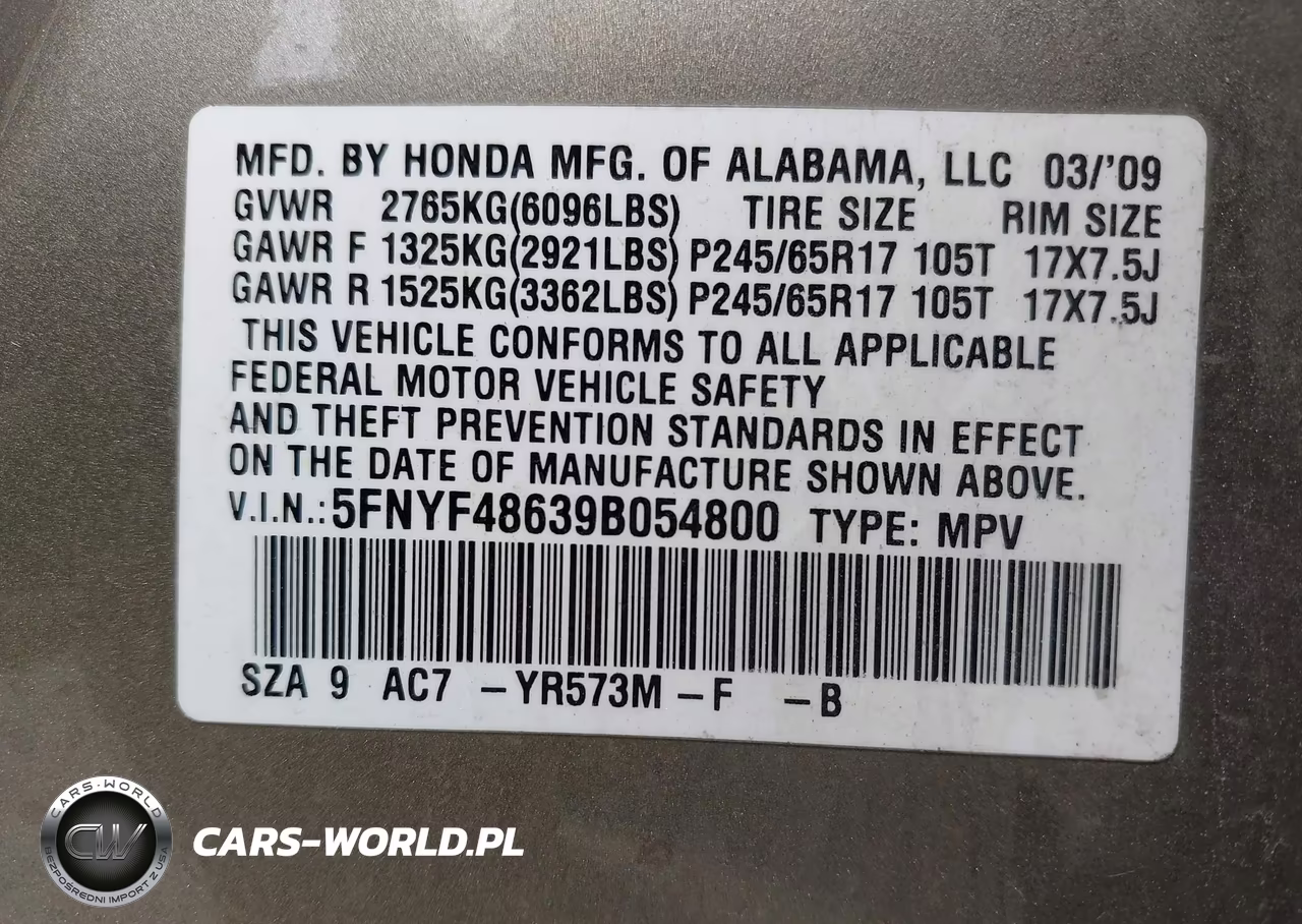 2009 Honda Pilot Ex-L VIN:5FNYF48639B054800 - 9