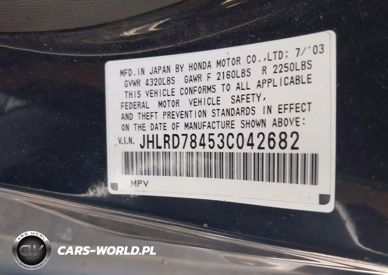 2003 Honda Cr-V Lx VIN:JHLRD78453C042682 - 9