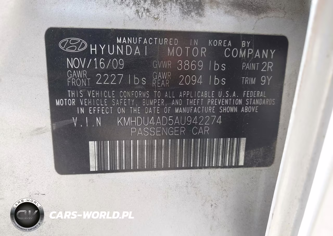 2010 Hyundai Elantra Gls VIN:KMHDU4AD5AU942274 - 9