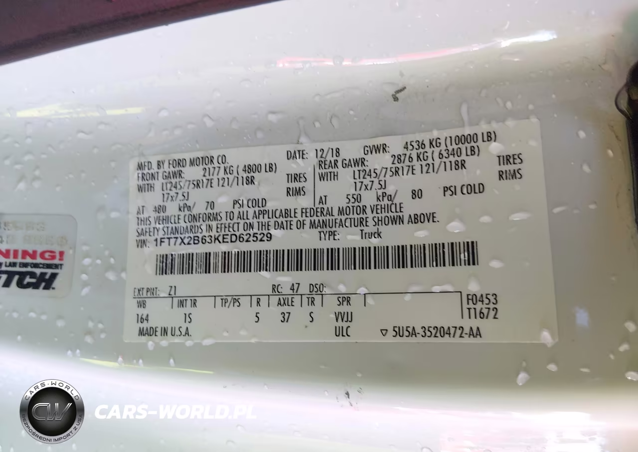 2019 Ford F-250 Xl VIN:1FT7X2B63KED62529 - 9