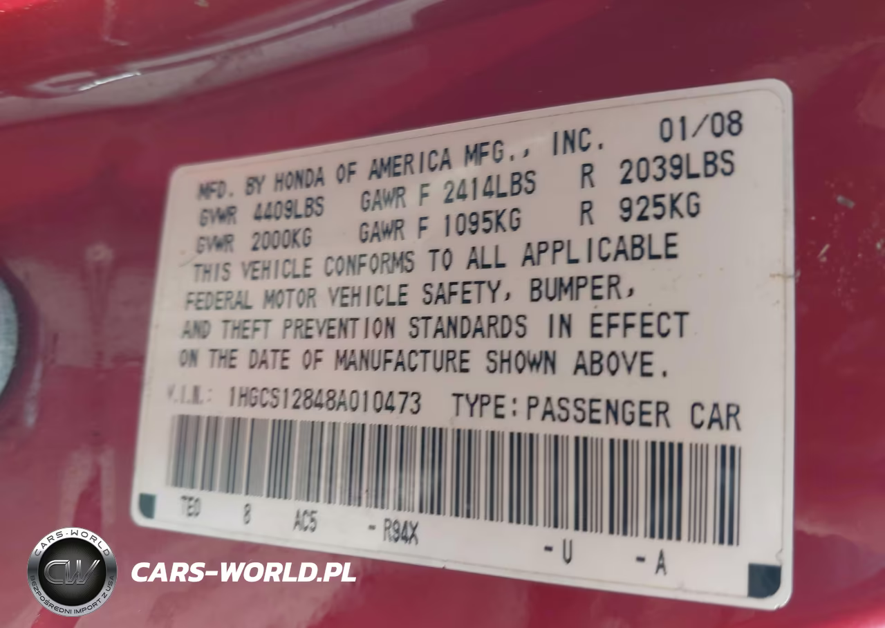 2008 Honda Accord 2.4 Ex-L VIN:1HGCS12848A010473 - 9