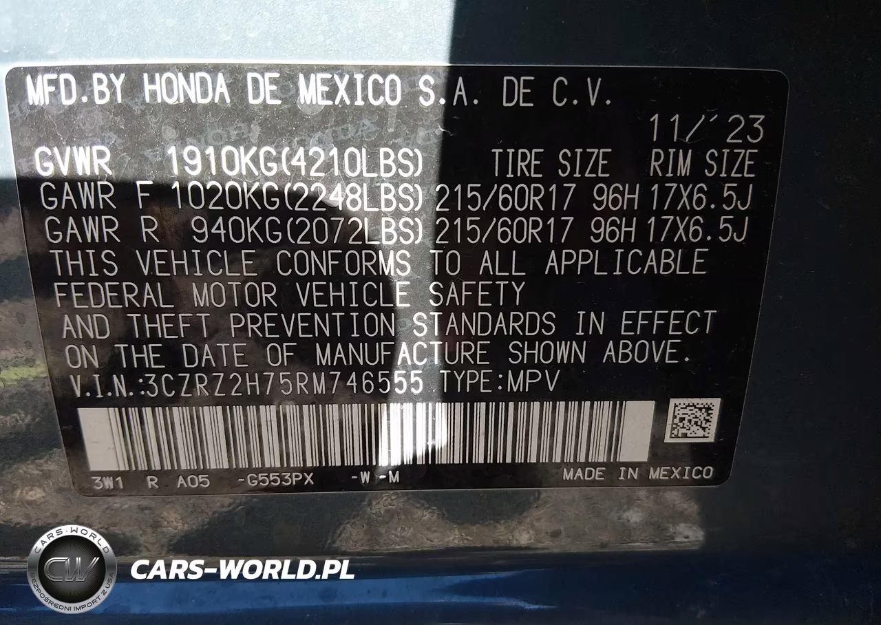 2024 Honda Hr-V Awd Ex-L-Awd Ex-L W-O Bsi VIN:3CZRZ2H75RM746555 - 9