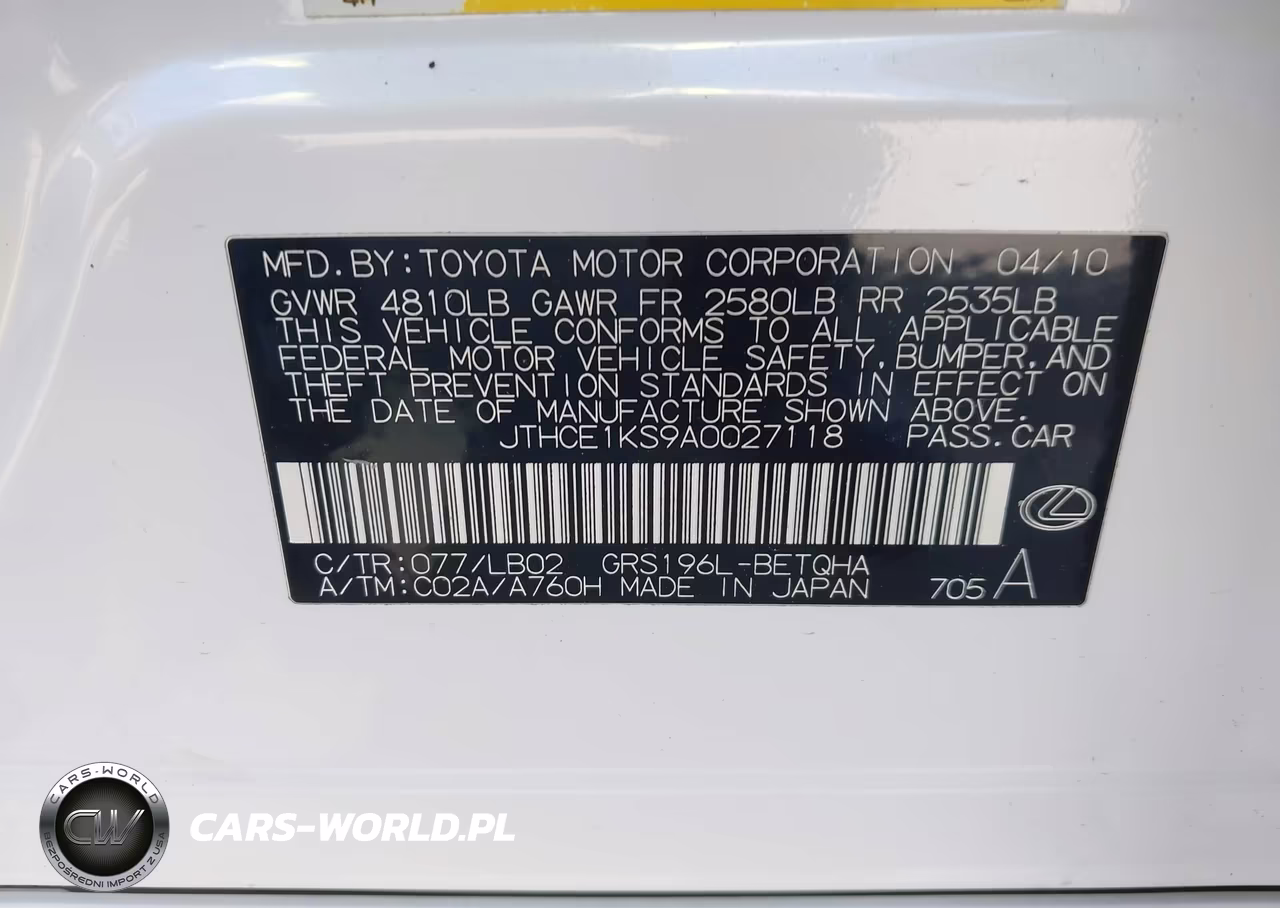 2010 Lexus Gs 350 VIN:JTHCE1KS9A0027118 - 9